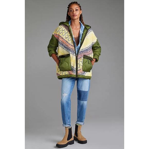 Pilcro Baja Knit & Quilted Puffer Liner Coat Size XS Boho Oversized Boxy - Picture 1 of 16